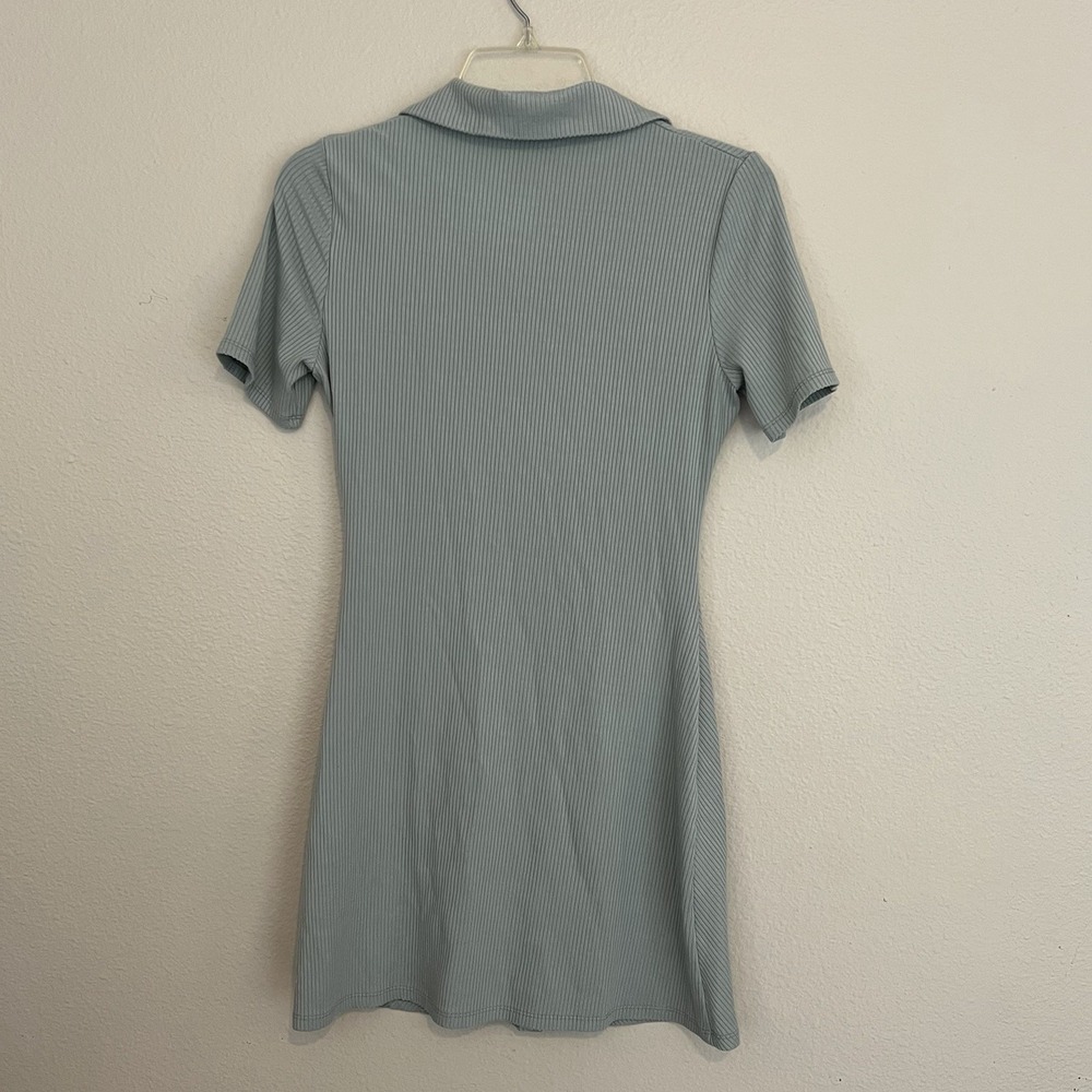 Reformation Dress Medium Lennon Ruched Button Up Ribbed Polo Collared Green Gray - Picture 5 of 6
